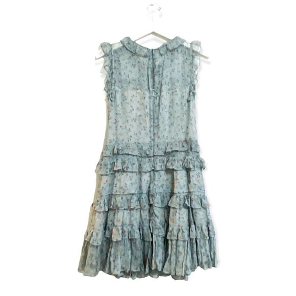 Rebecca Taylor Ruffle Trimmed Floral Vine Silk Mini Dress, in Mint, Size 4, NWT - Picture 7 of 15